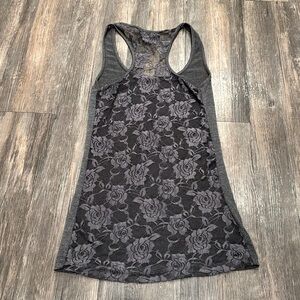 Gray Rose Lace Back Razorback Tank Top